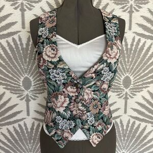 Vtg Floral Tapestry Vest Cottagecore Dark Academia Adjustable Petite M 90s